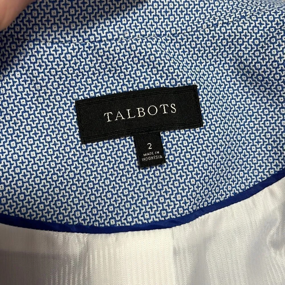 TALBOTS Women’s Blue Print Single Button 100% Cotton Lined Blazer size 2 - Picture 7 of 9